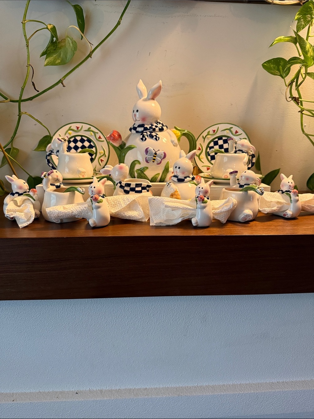 VTG Mercuries Easter Bunny Rabbit Garden Party Full 20 pc. teapot set